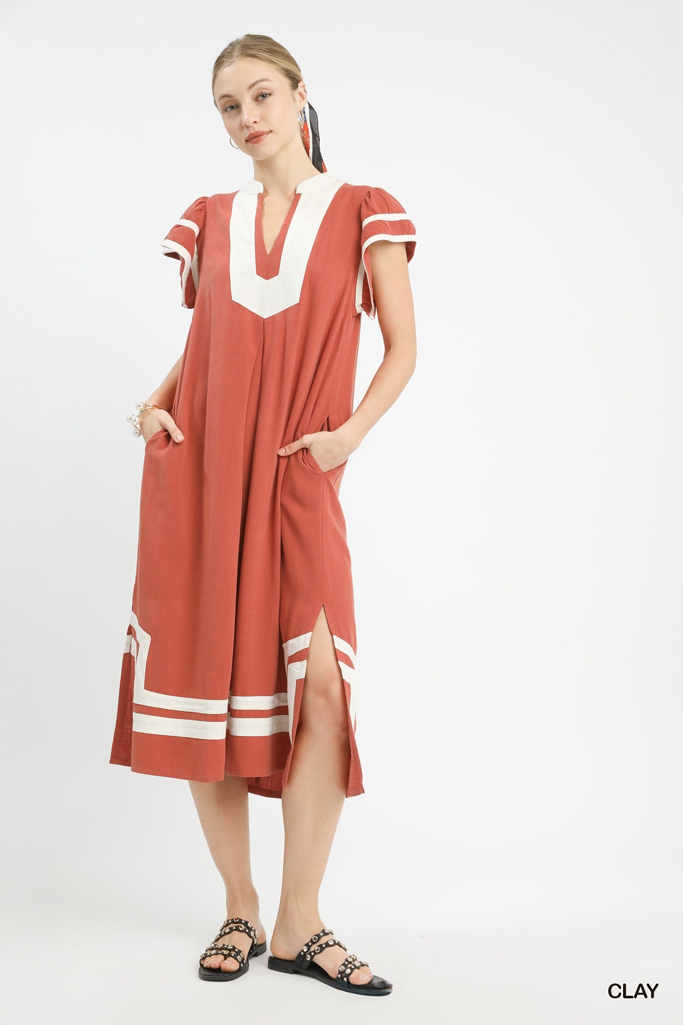 Linen Contrast Midi Dress