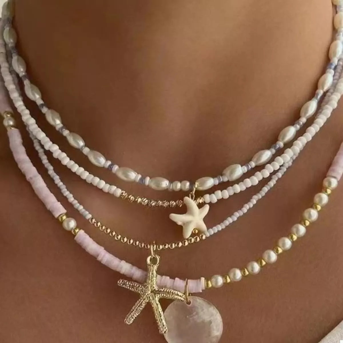 Layered Starfish Charm Necklace