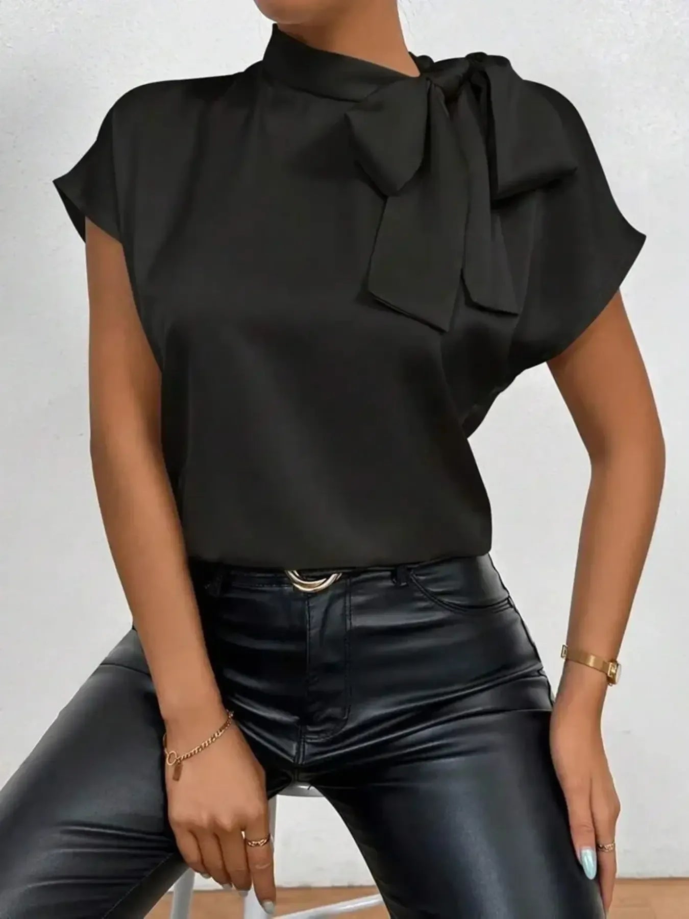 Satin Bow-Tie Blouse