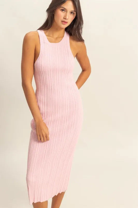 Pink Bodycon Ribbed Knit Dress