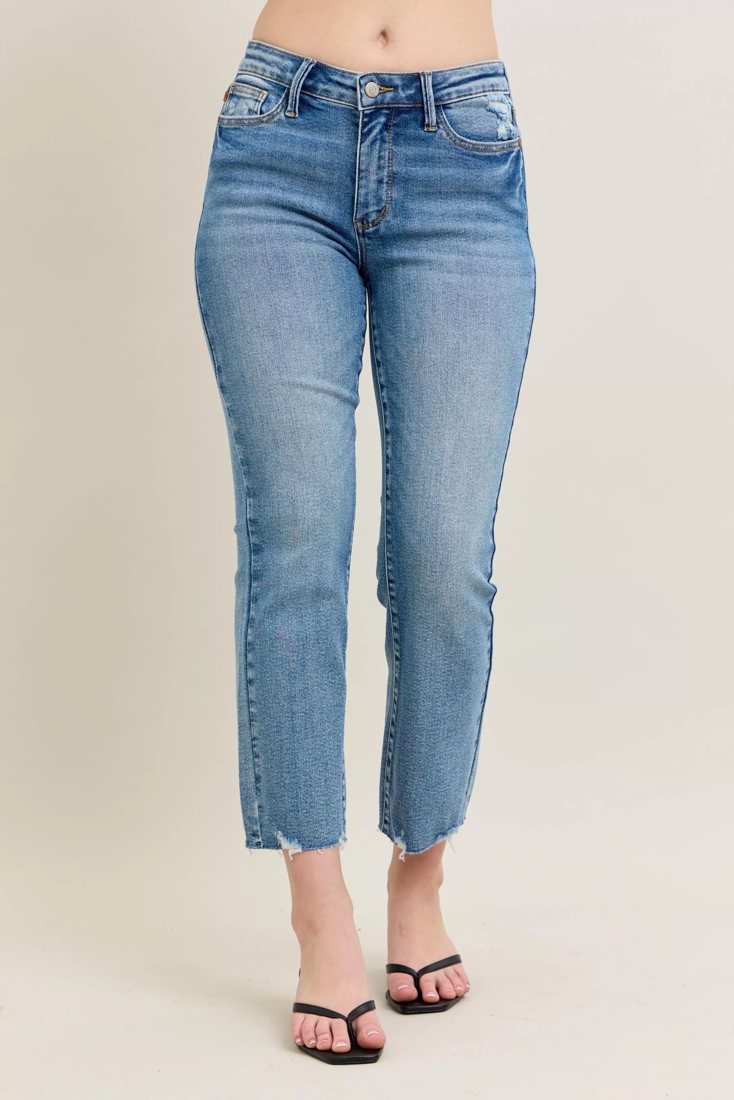 Vintage Wash Destroy Hem Kick Flare Jeans