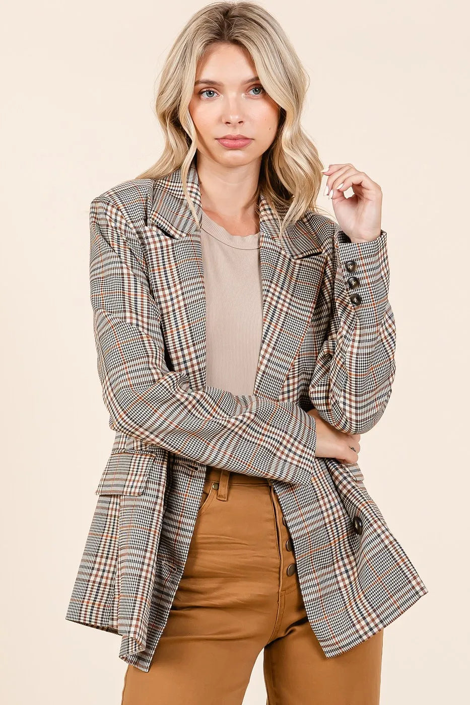Plaid Double Breasted Relaxed Fit Blazer