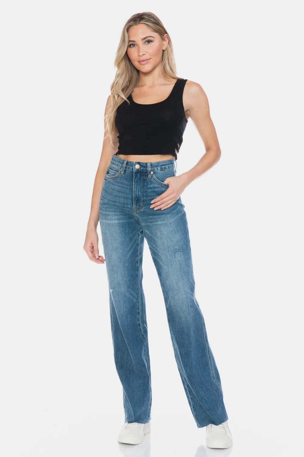 Raw Hem Straight Jeans with Tummy Control