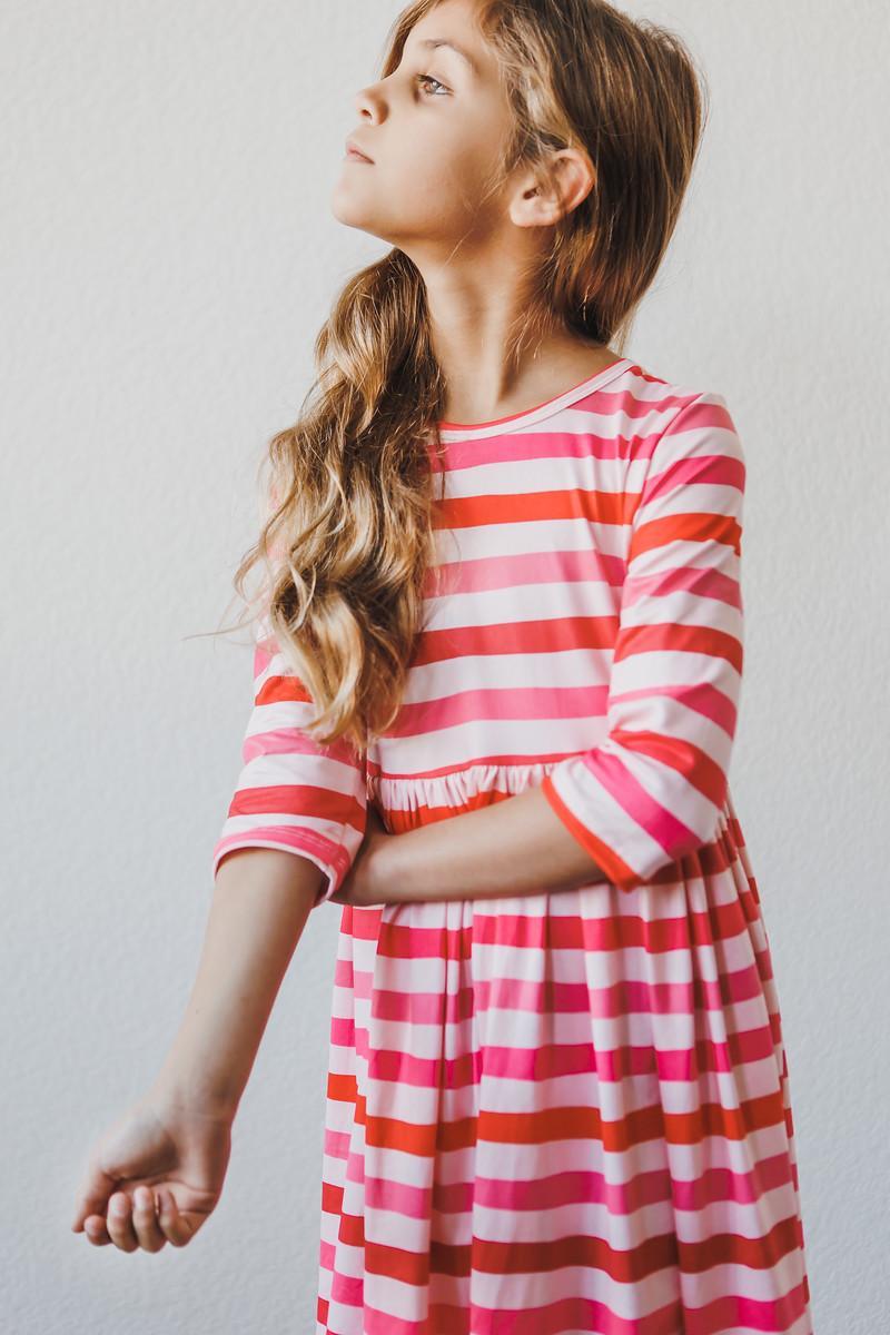 3/4 Sleeve Striped Twirl Dress with Pockets - Mila & Rose ®