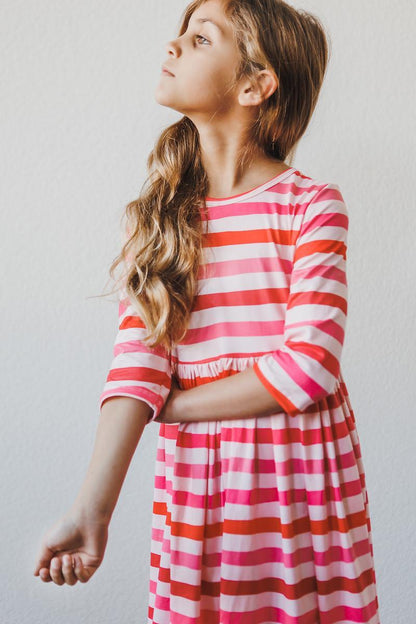 3/4 Sleeve Striped Twirl Dress with Pockets - Mila & Rose ®