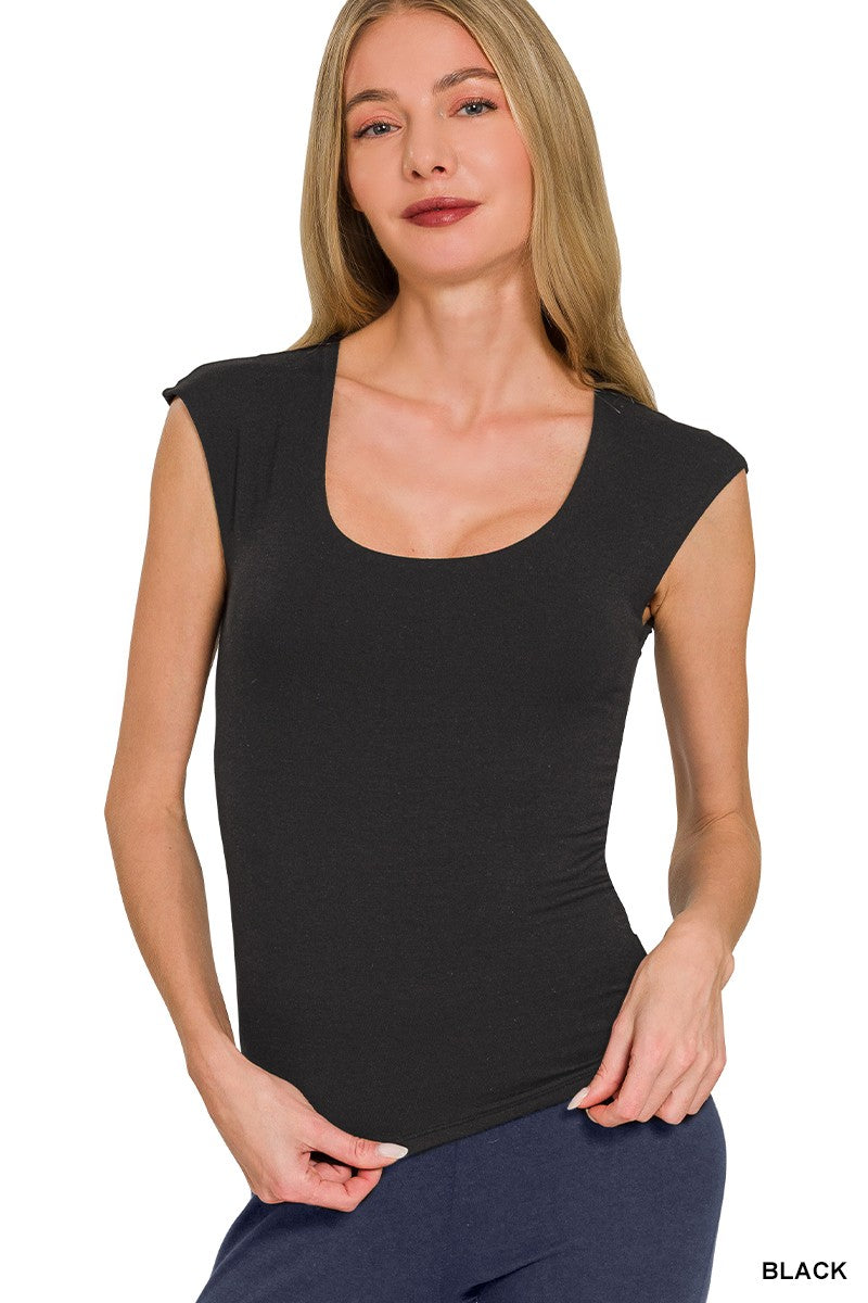 Seamless Double Layered Square Neck Tank Top - Black
