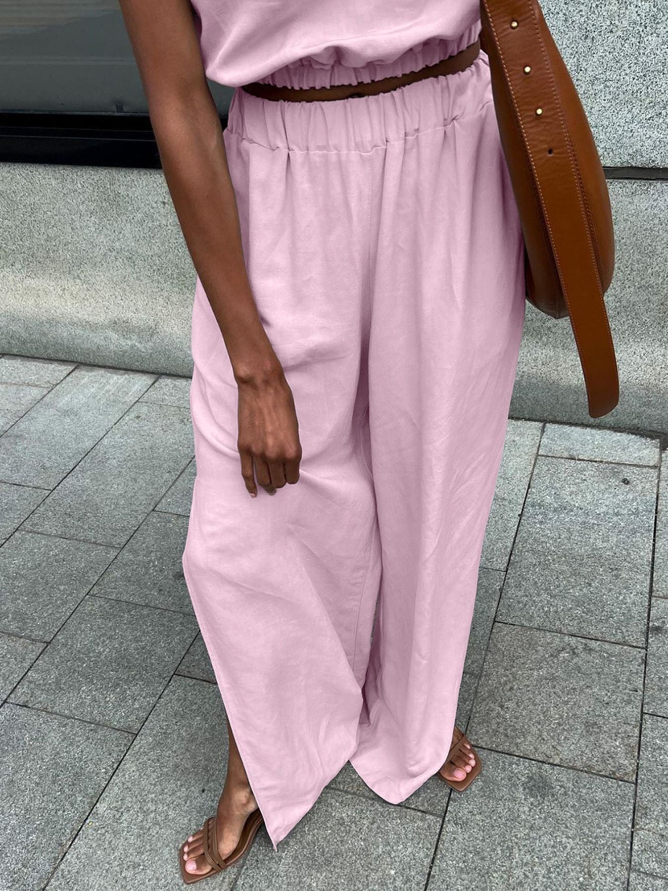 Hemp-blend Crop Top and Side Slit Pants Set