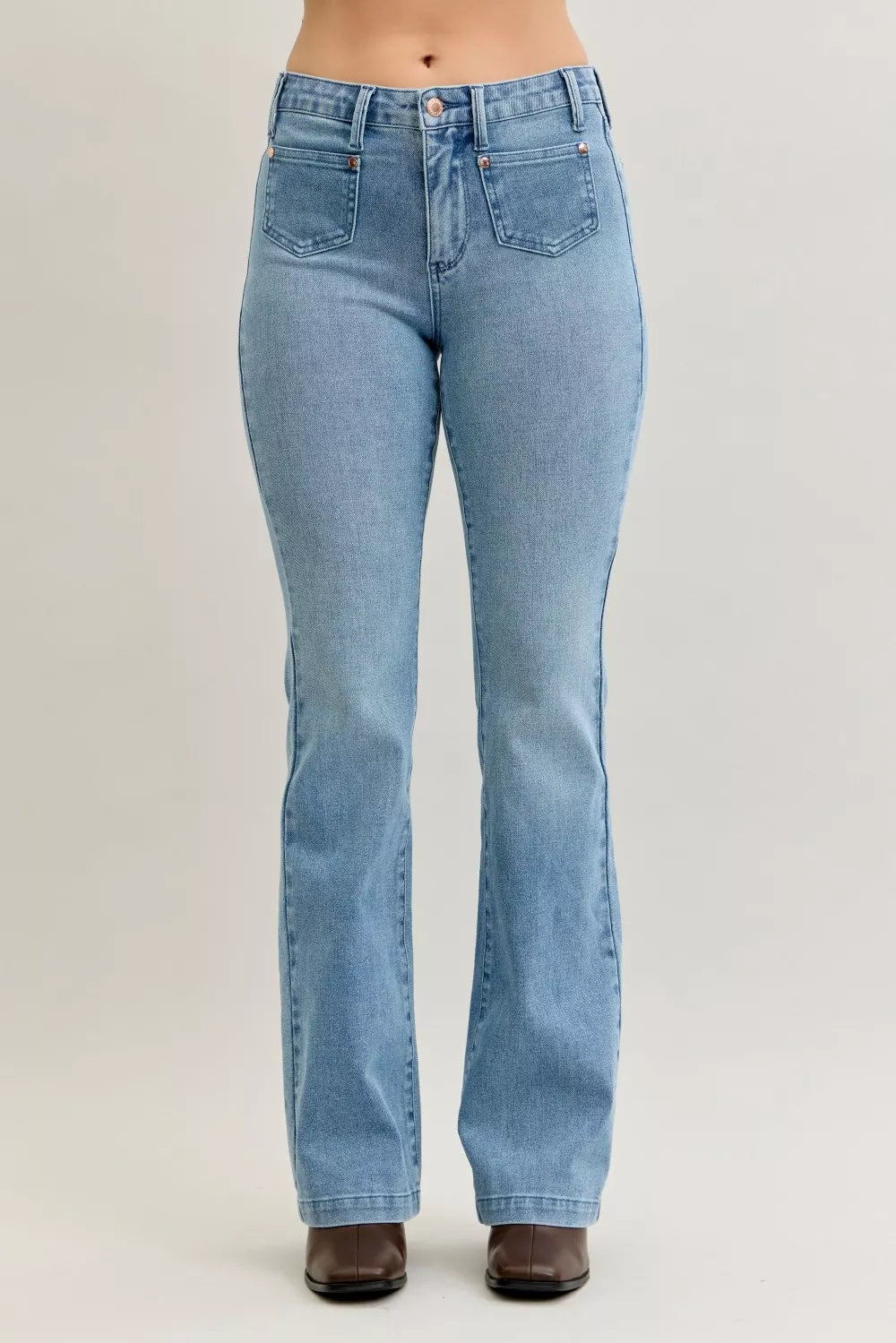Mid-Rise Bootcut Jeans with Contrast Wash