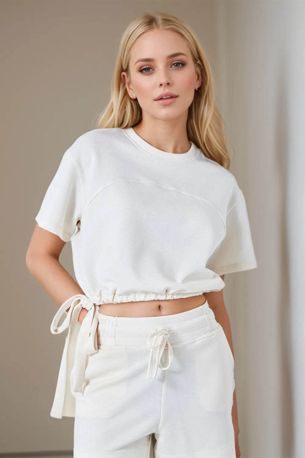Drawstring Hem Crop Athleisure Top