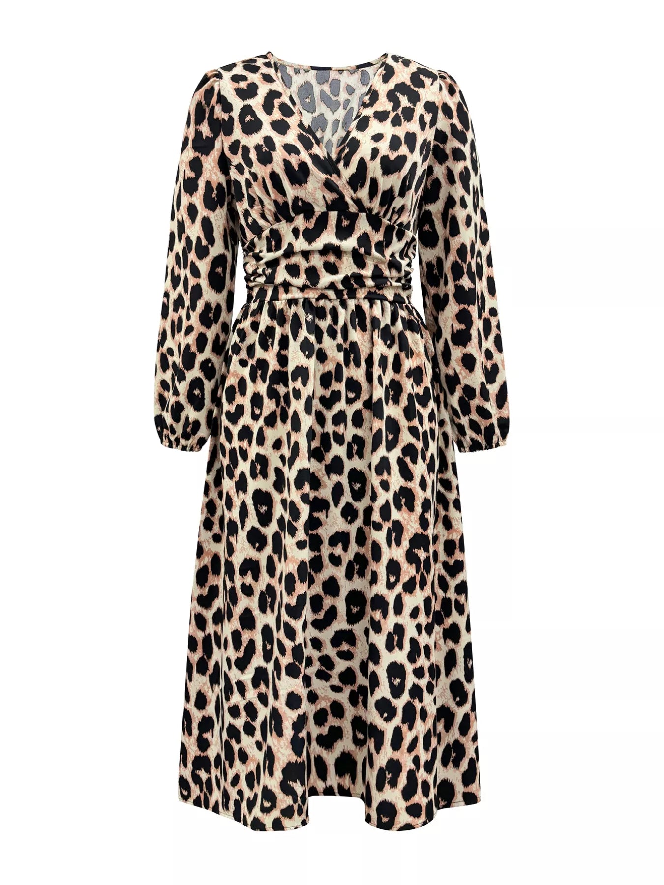 Leopard Print Wrap Midi Dress