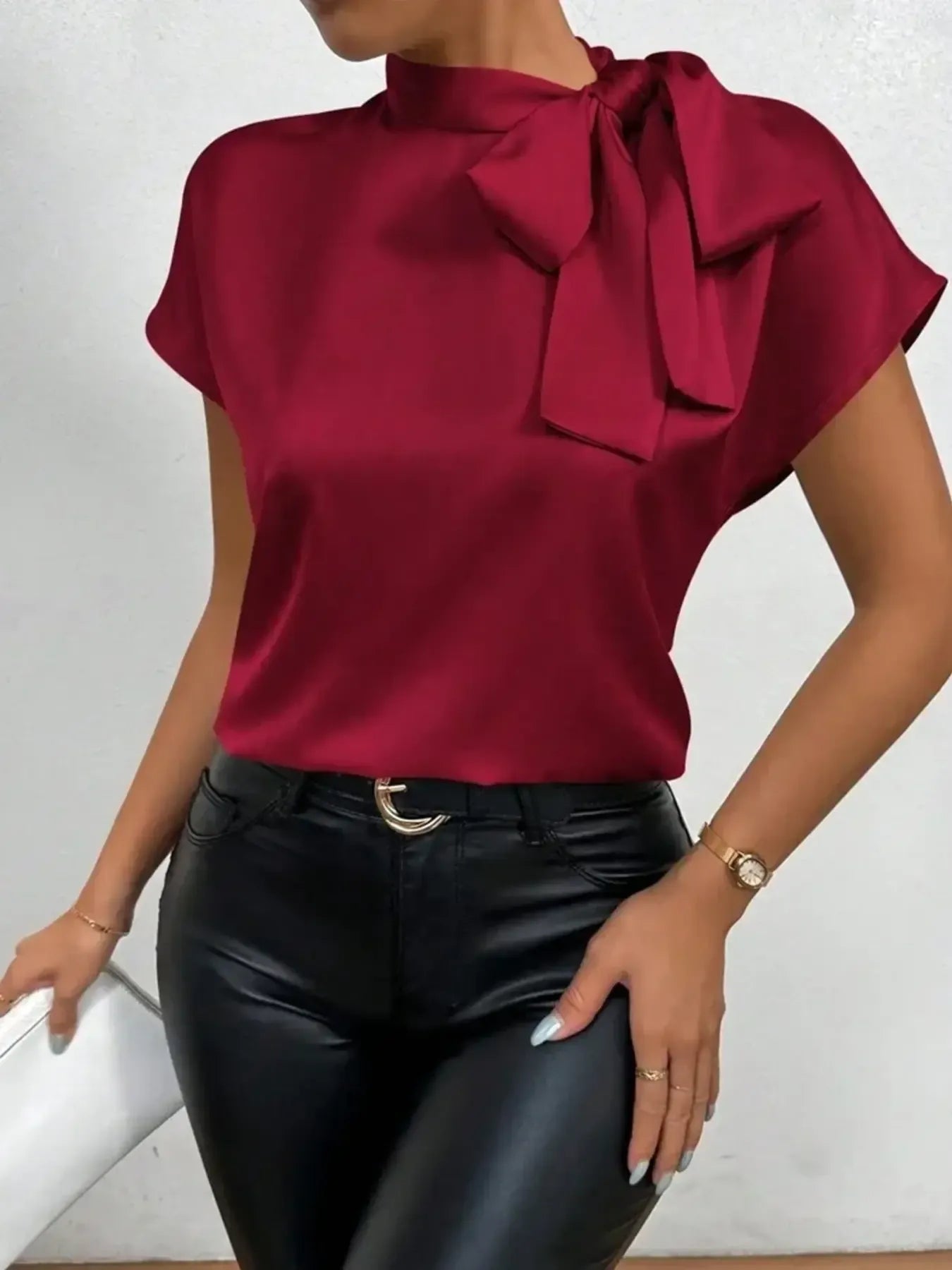 Satin Bow-Tie Blouse