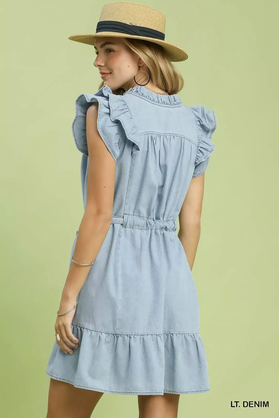 Chambray Ruffled Denim Dress