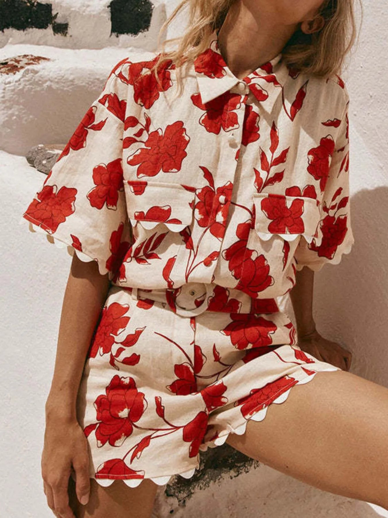 Rosy Print Top and Shorts Set