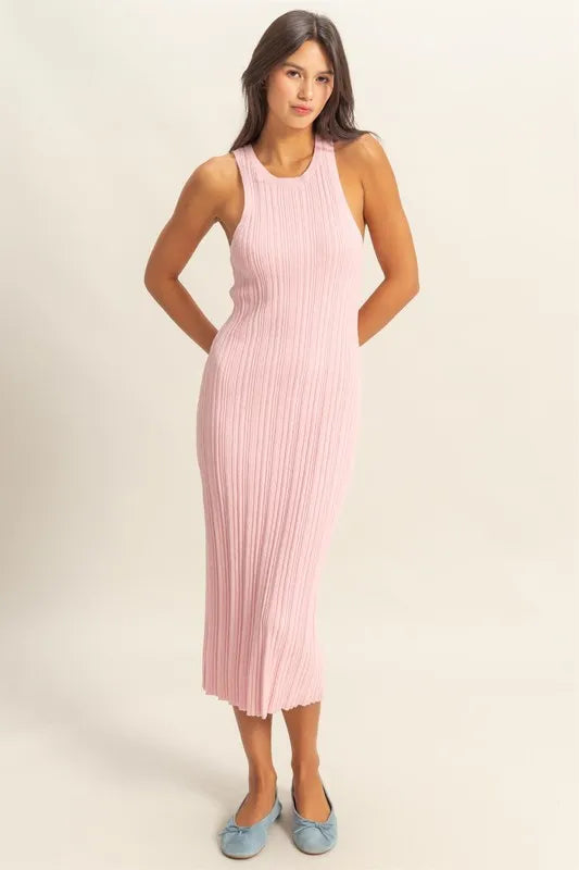 Pink Bodycon Ribbed Knit Dress