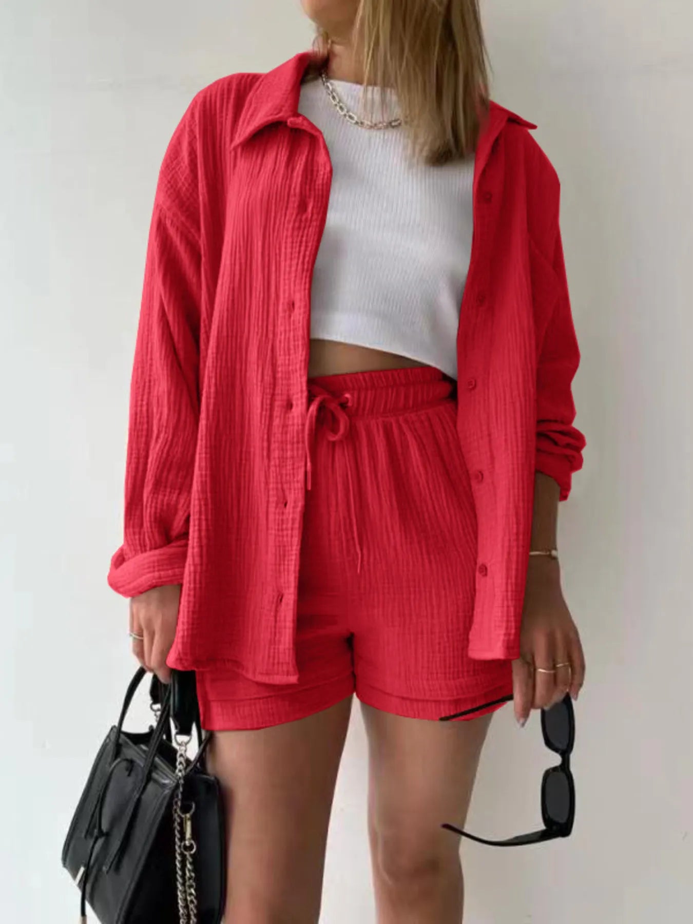 Muslin Button Up Shirt and Shorts Set