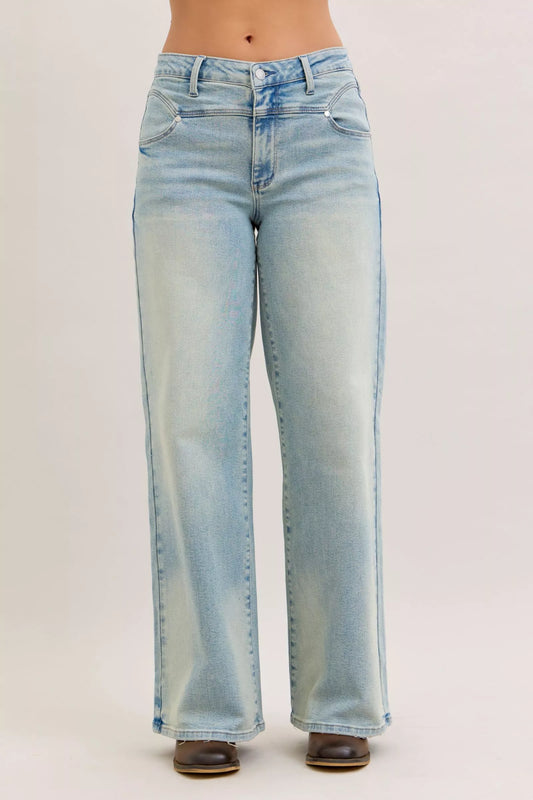 High Waist Column Straight Jeans - Front View