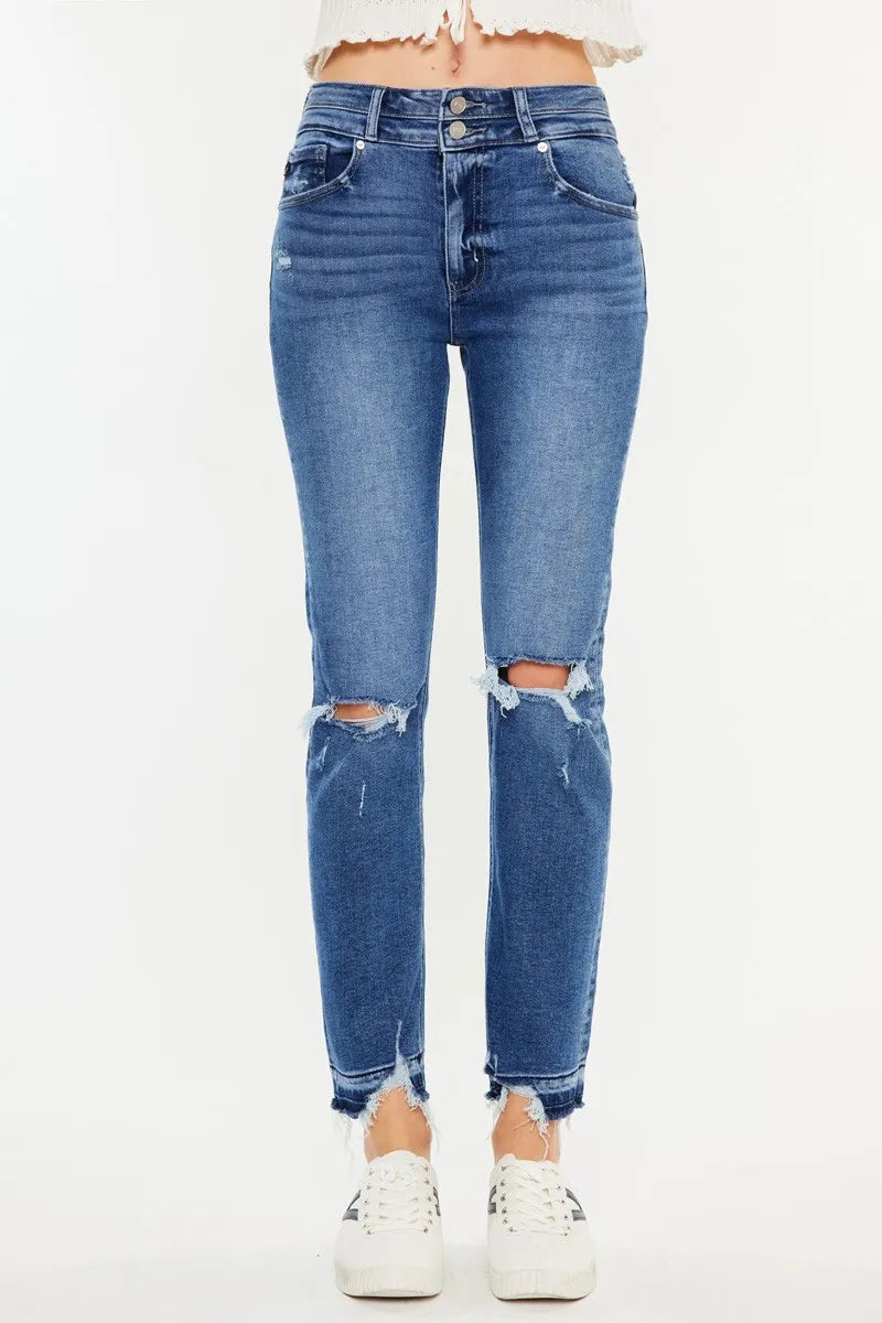 Women's High Rise Distressed Slim Jeans
