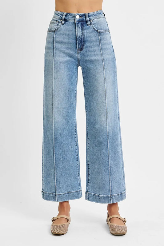 High Rise Crop Wide Leg Jeans - Front View