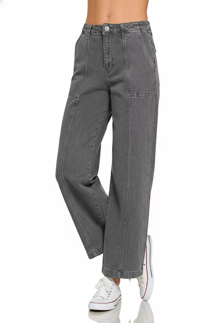 Straight Leg Utility Pocket Jeans