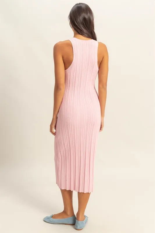 Pink Bodycon Ribbed Knit Dress