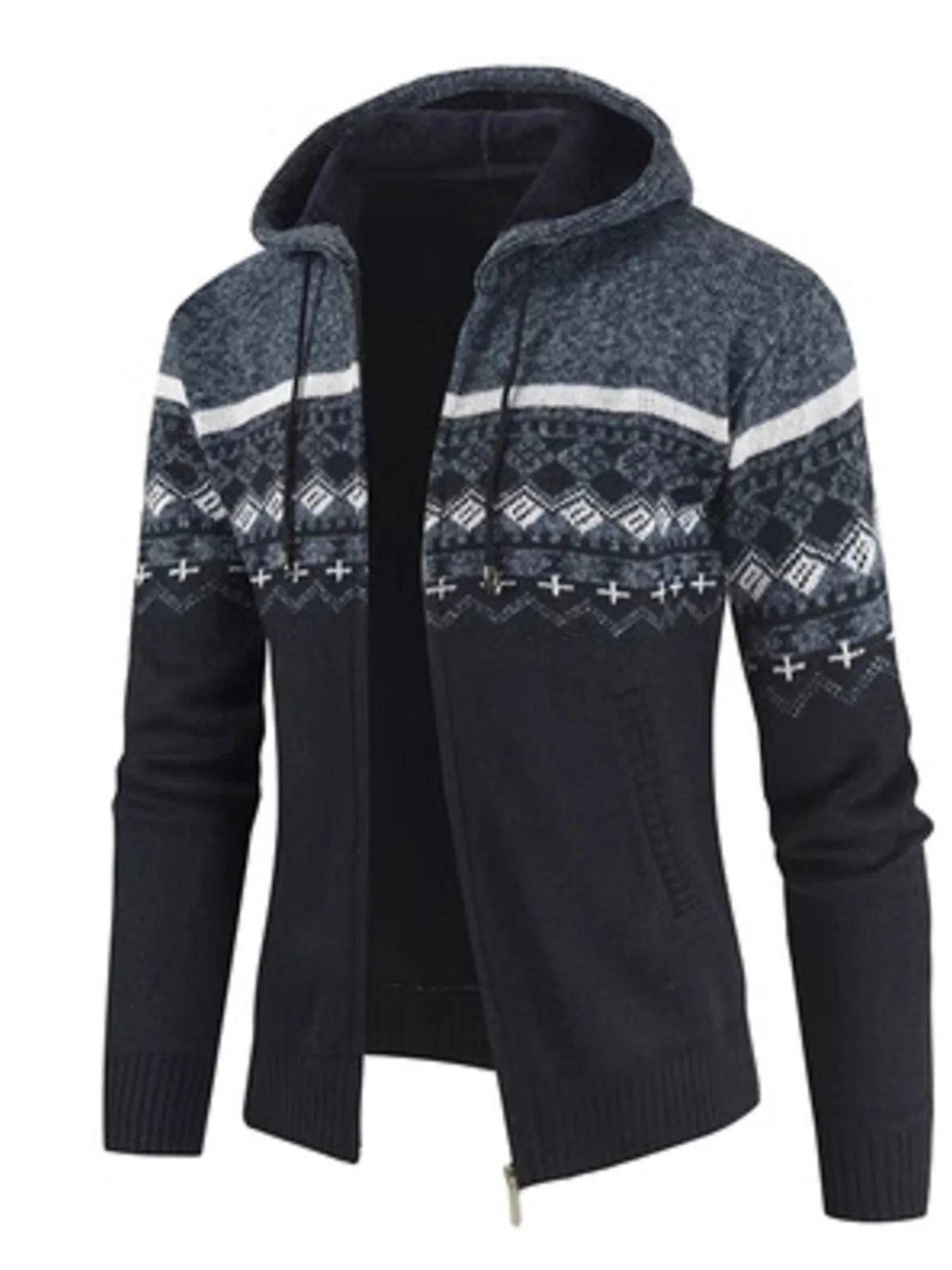 Men's Nordic Print Hooded Cardigan
