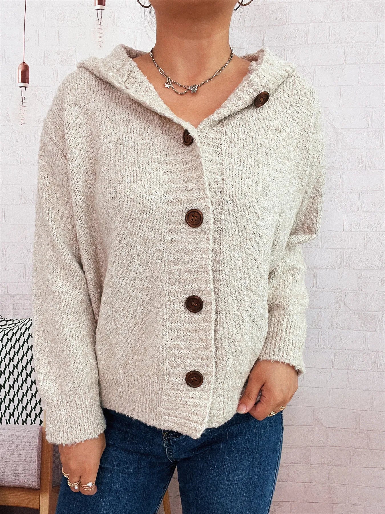 Chunky Buttoned Hooded Cardigan