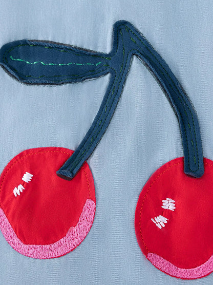Sweet Cherry Denim-Blue Dress - Detail View 5