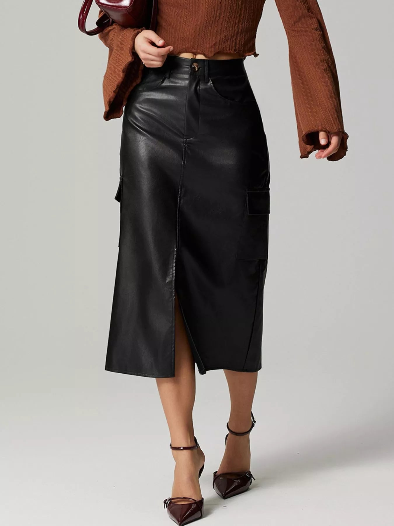 Vegan Leather Cargo Skirt