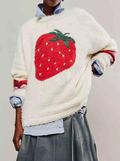 Fruit Round Neck Long Sleeve Sweater - Detail View 7