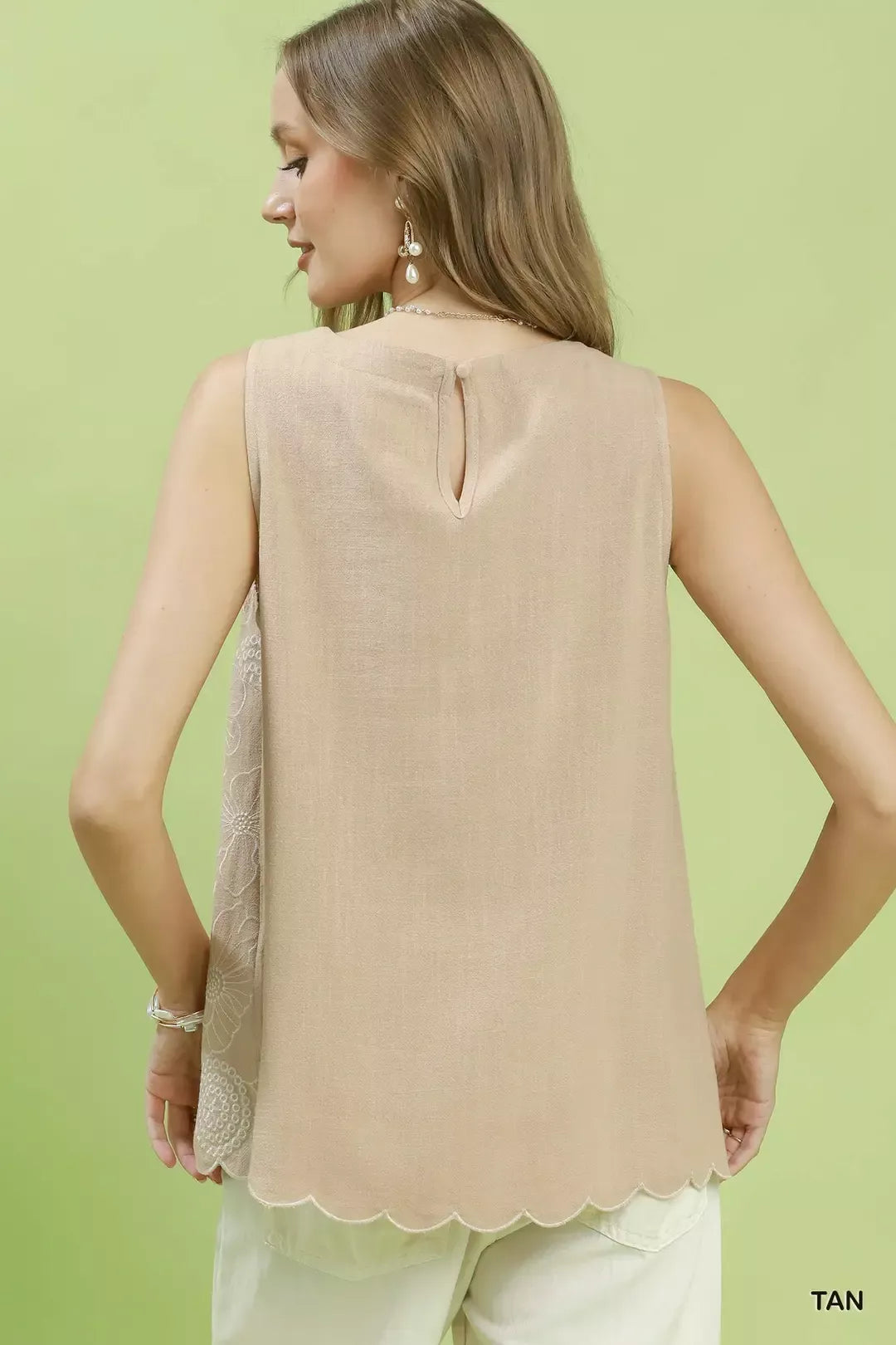 Embroidered Sleeveless Linen Top