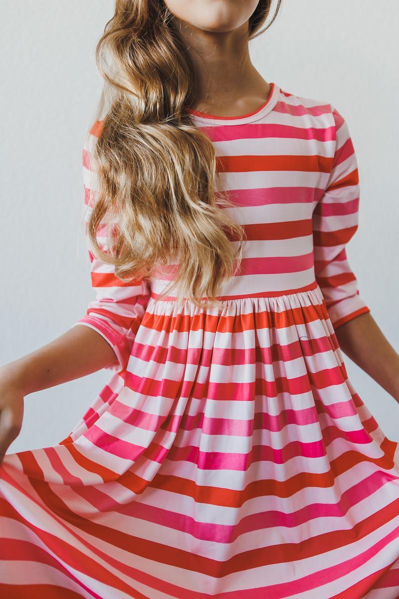 3/4 Sleeve Striped Twirl Dress with Pockets - Mila & Rose ®