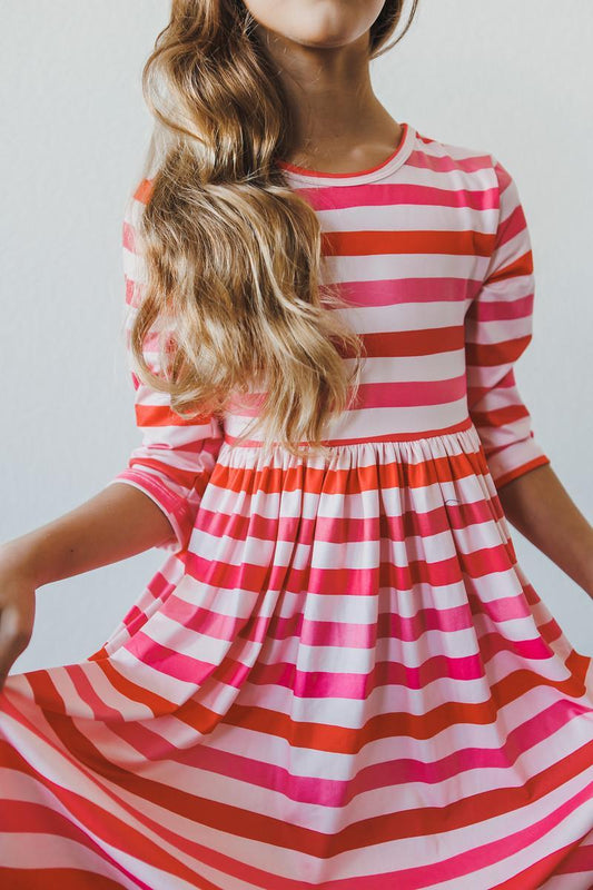 3/4 Sleeve Striped Twirl Dress with Pockets - Mila & Rose ®