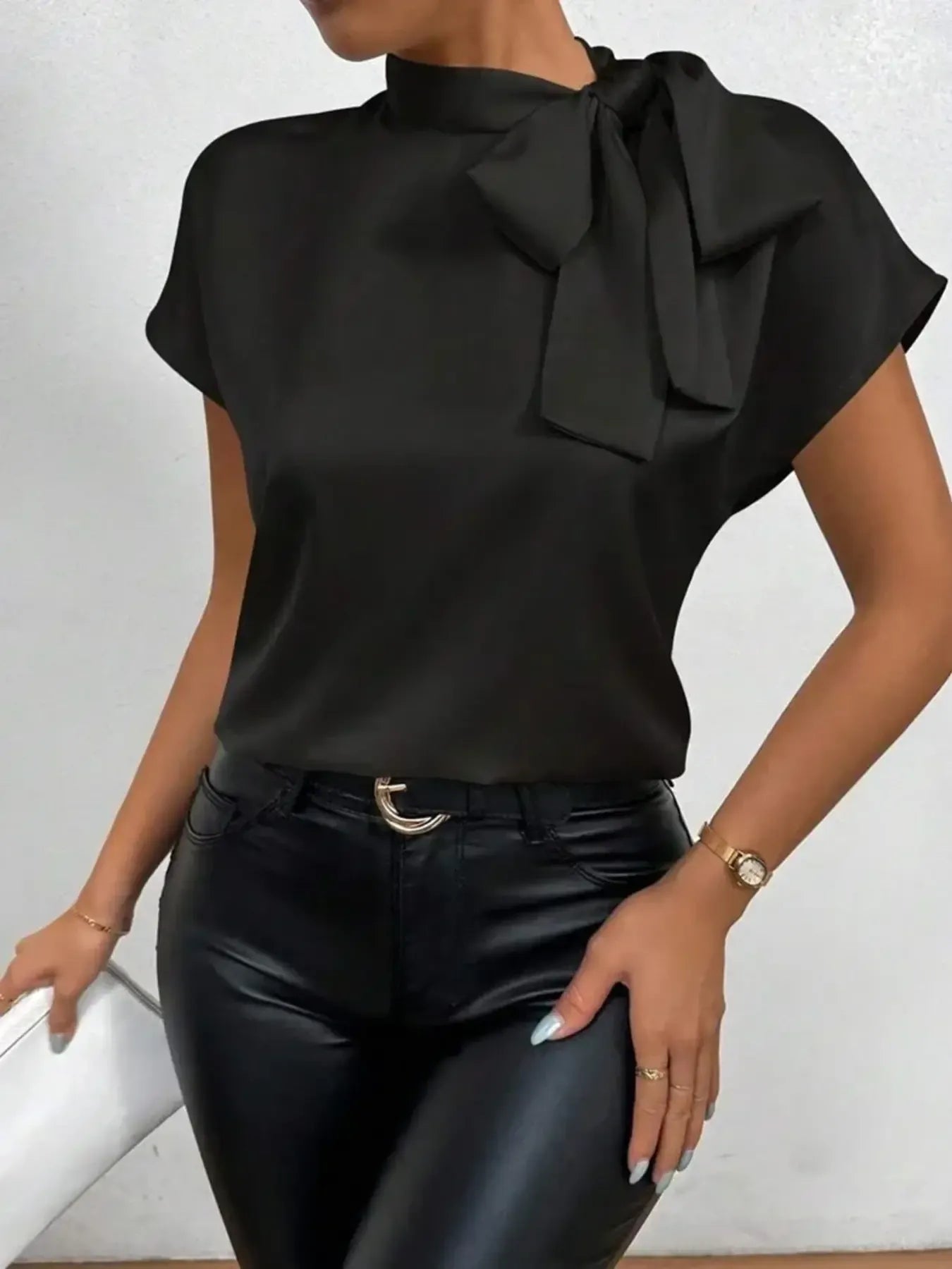Satin Bow-Tie Blouse