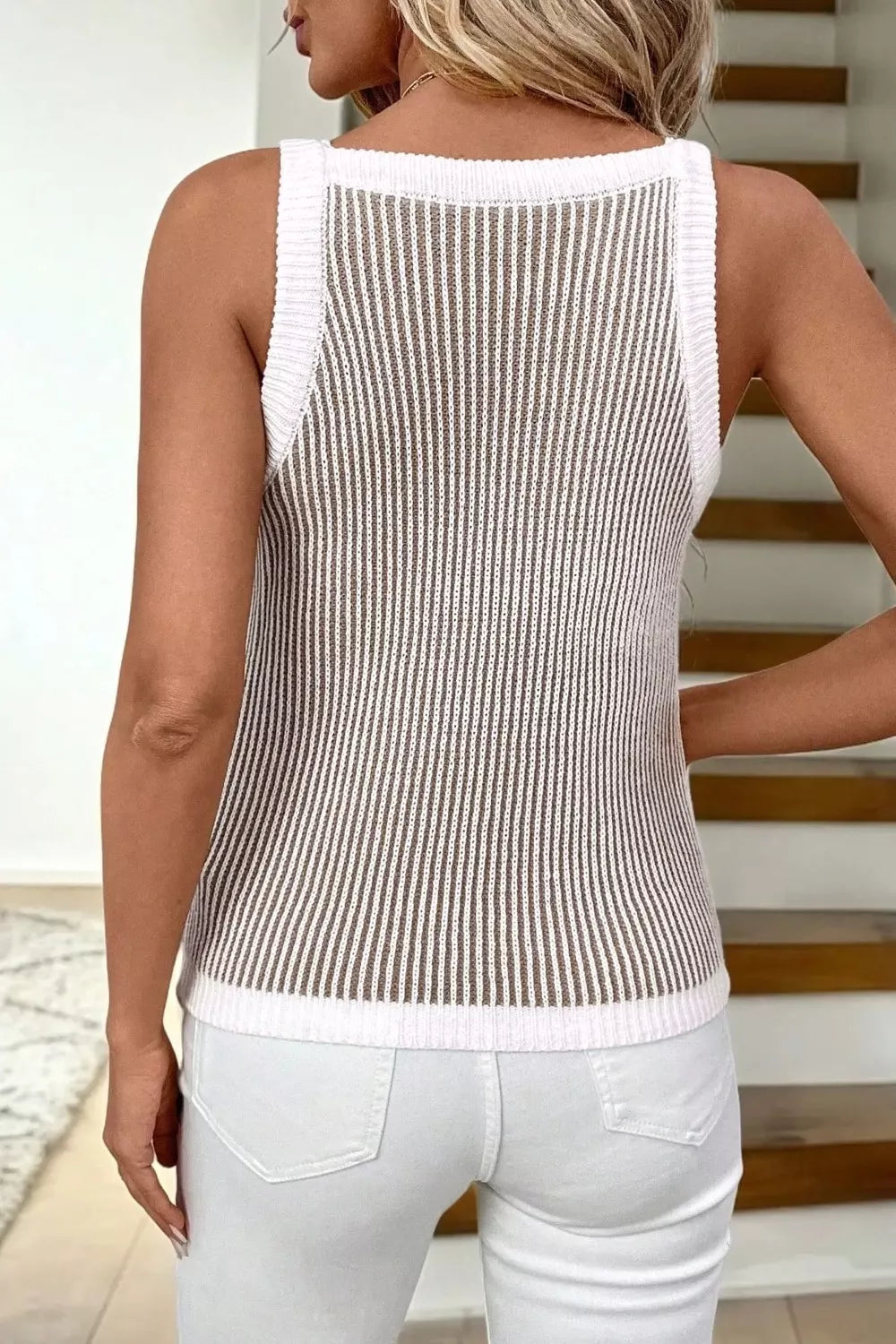 Contrast Trim Ribbed Sweater Tank