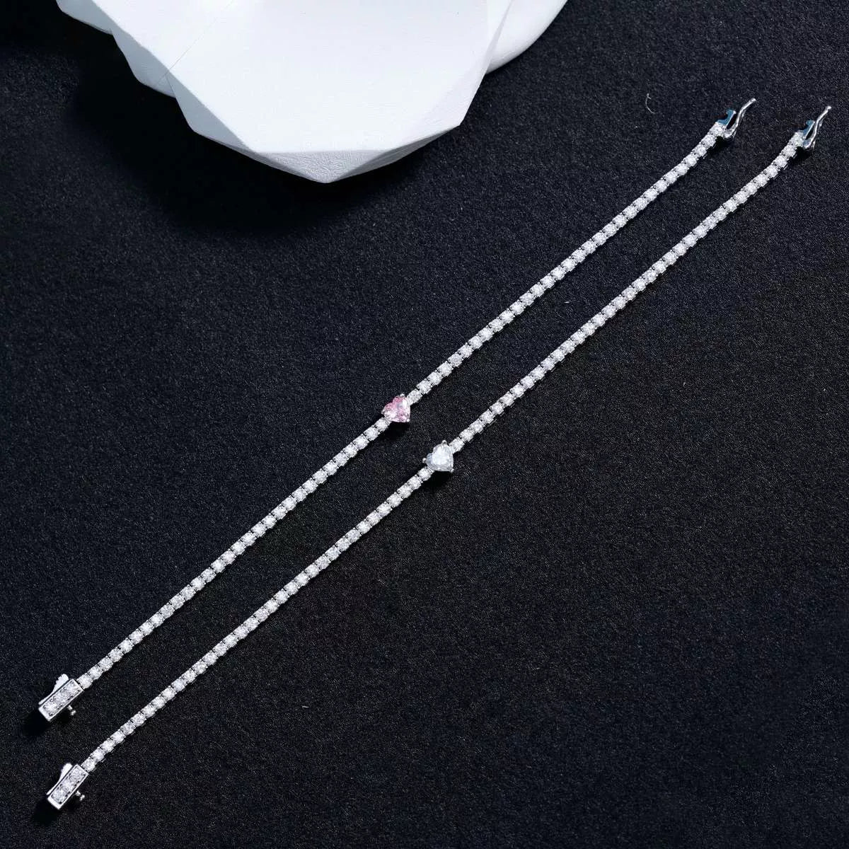 2.42 Carat Moissanite Tennis Bracelet with Heart-Shaped Center Stone