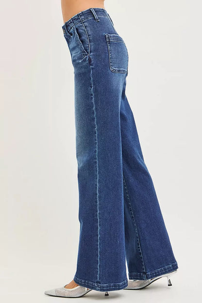 Wide Leg Jeans with Slanted Pockets - Detail View 4