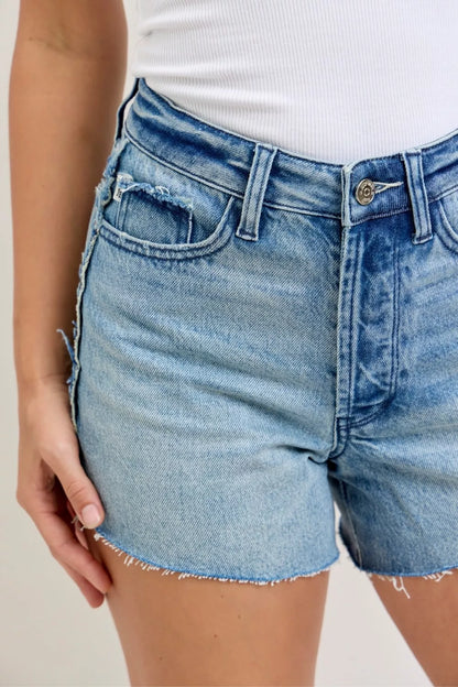 Judy Blue Hw Rigid Magic Cut Off Denim Shorts with Raw Side Seams - Detail View 5