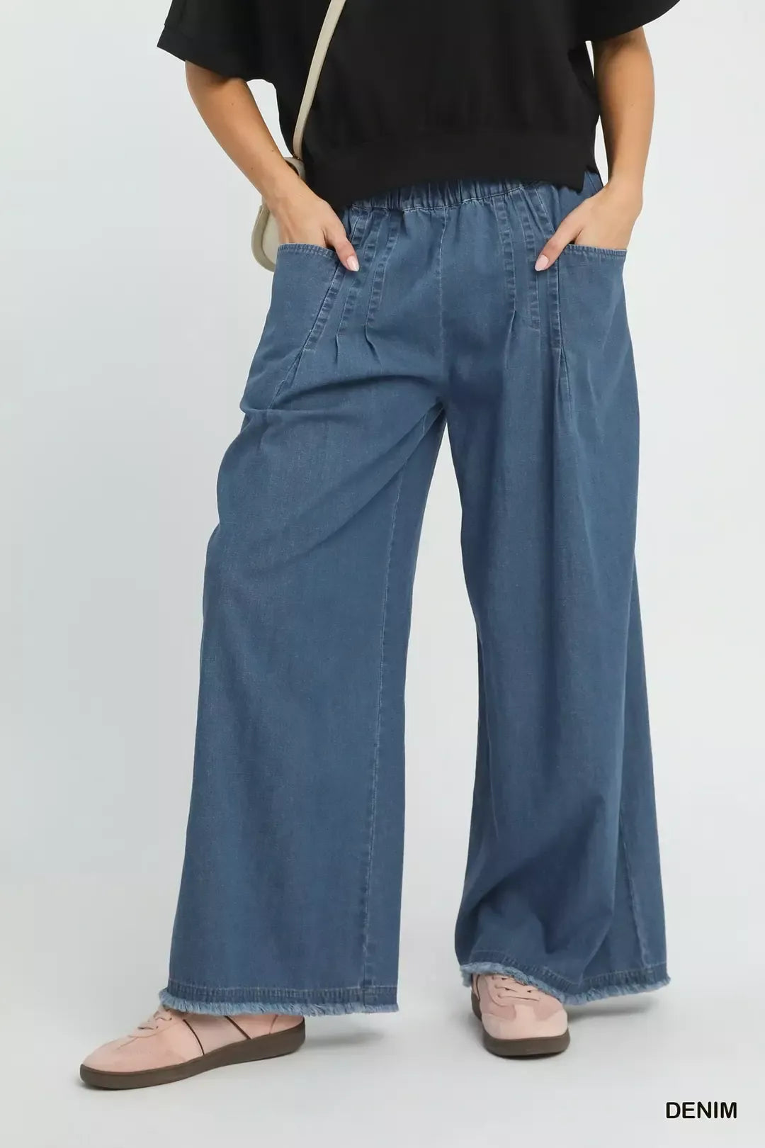 Stone Washed Wide Leg Lightweight Denim Pants