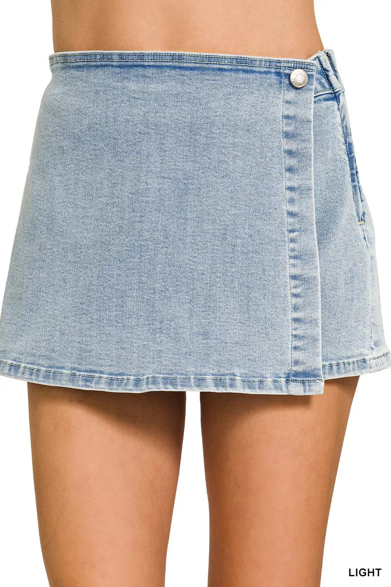 Wrap Front Denim Skort