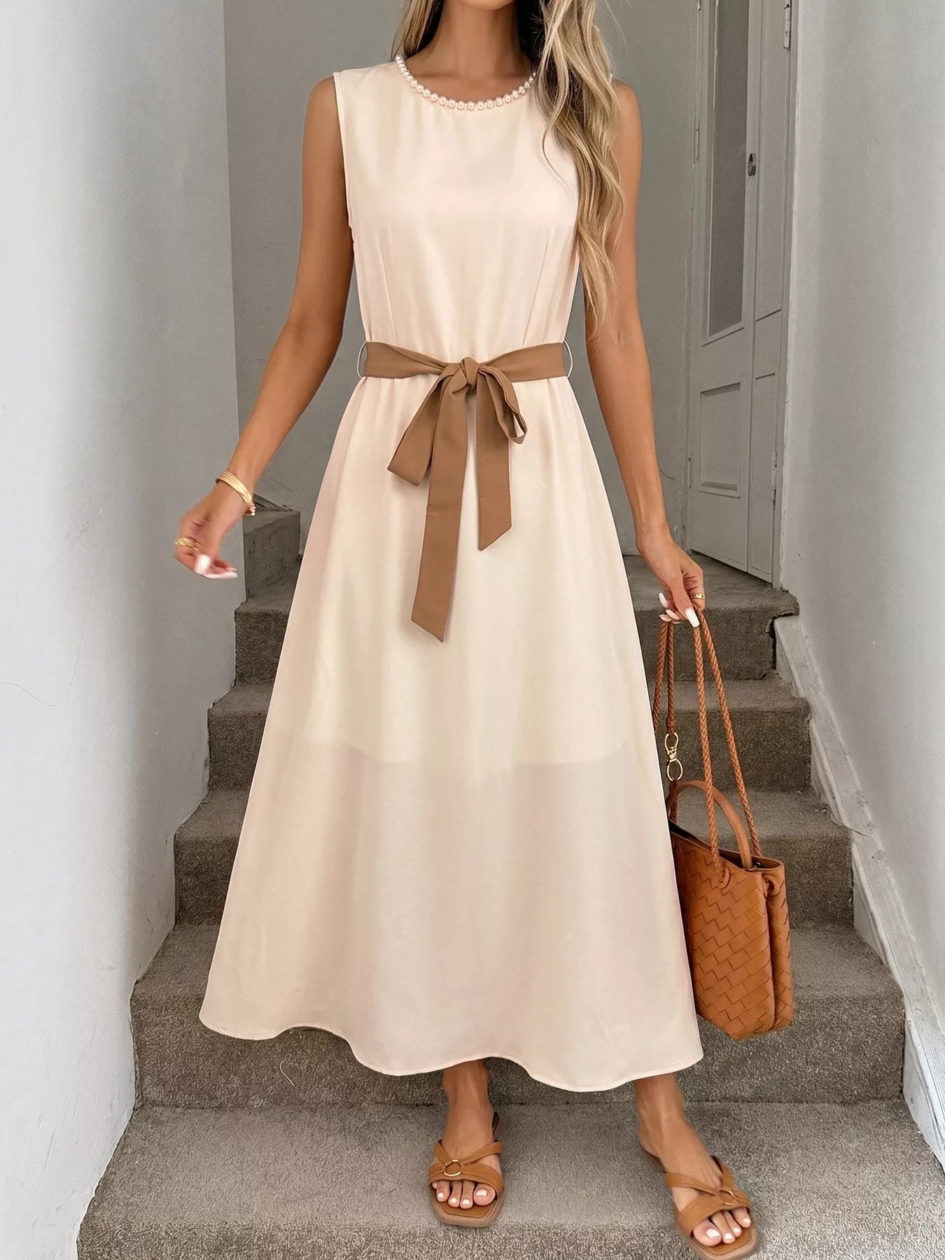 Tie Waist A-Line Midi Dress