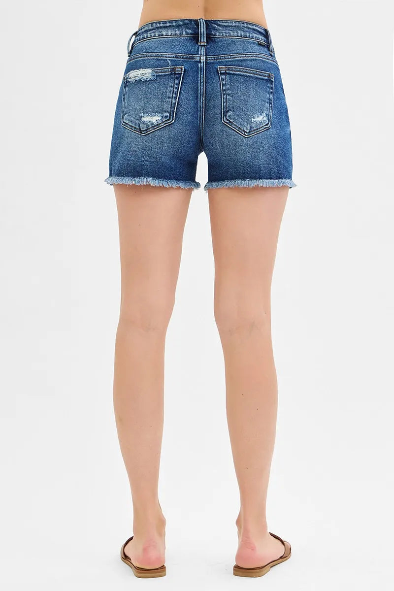 Women's Mid Rise Frayed Denim Shorts