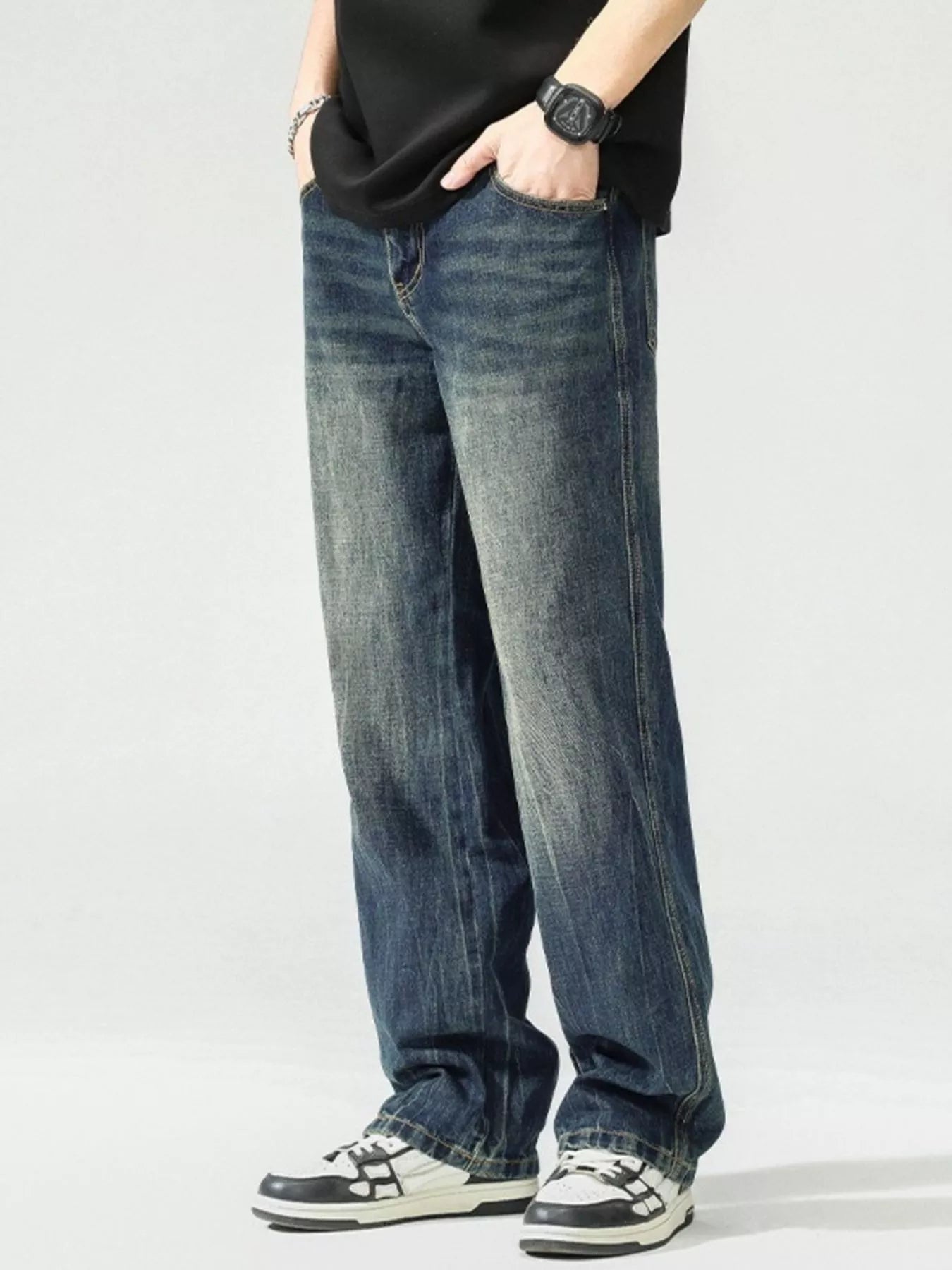 Men's Washed Wide Leg Jeans