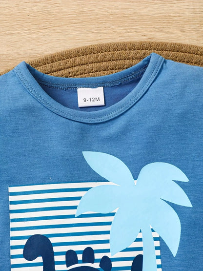 Dinosaur Tee & Striped Shorts Set - Side View