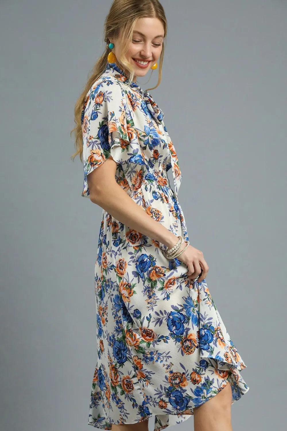 Floral Print Flutter Sleeve Dress