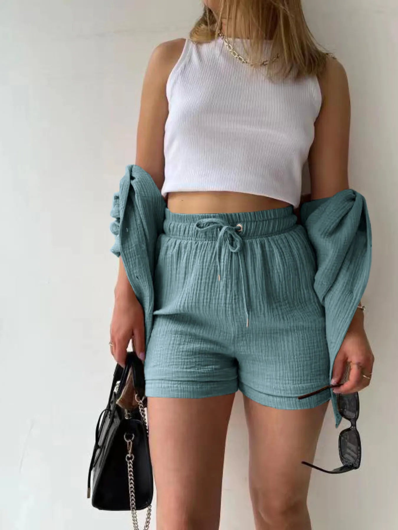 Muslin Button Up Shirt and Shorts Set