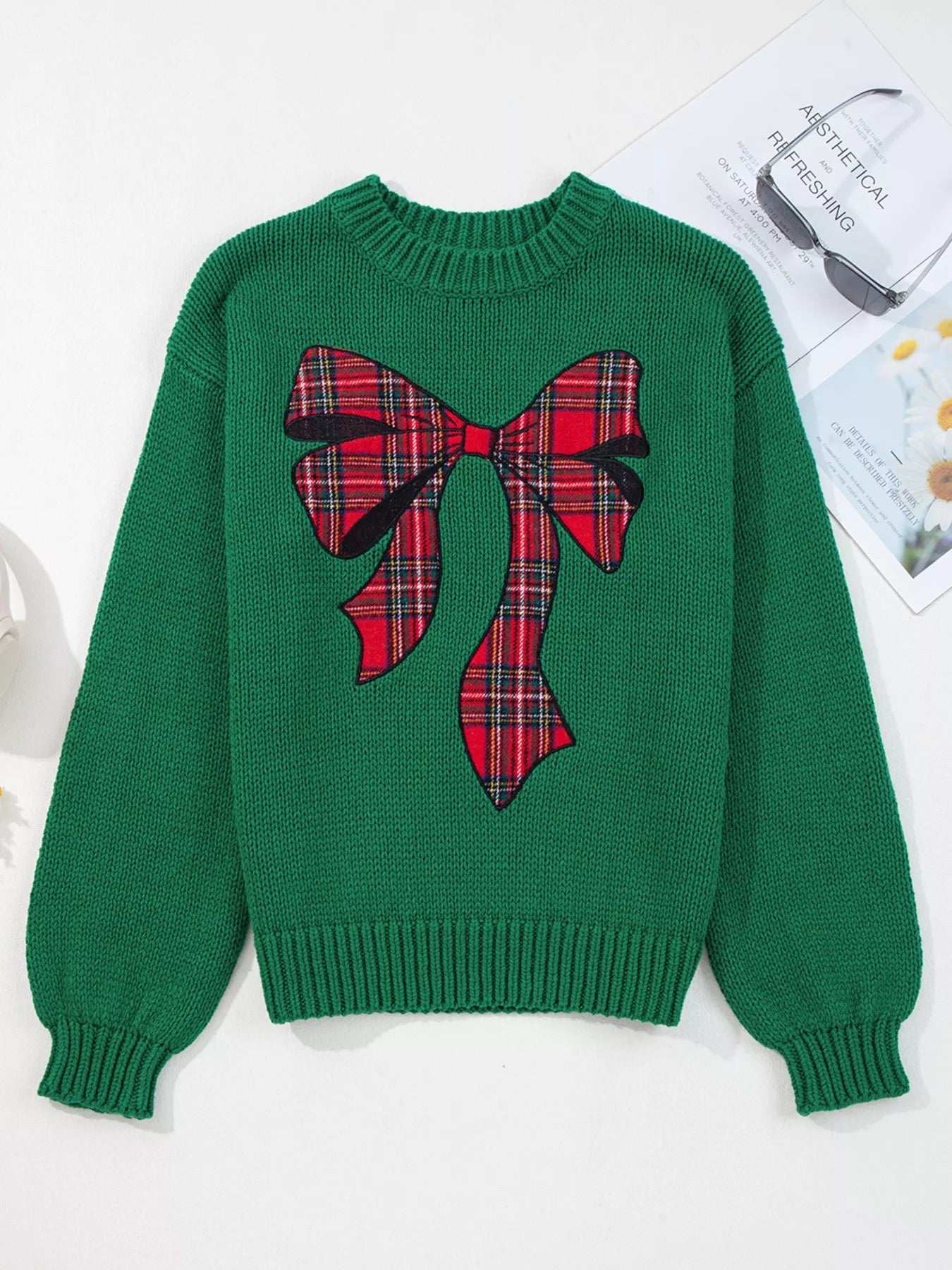 Festive Plaid Bow Sweater