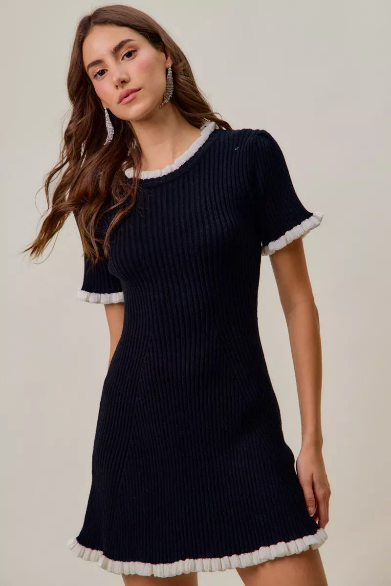 Contrast Sweater Knit Mini Dress