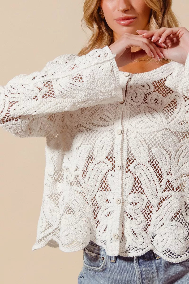 Button Front Crochet Lace Cardigan
