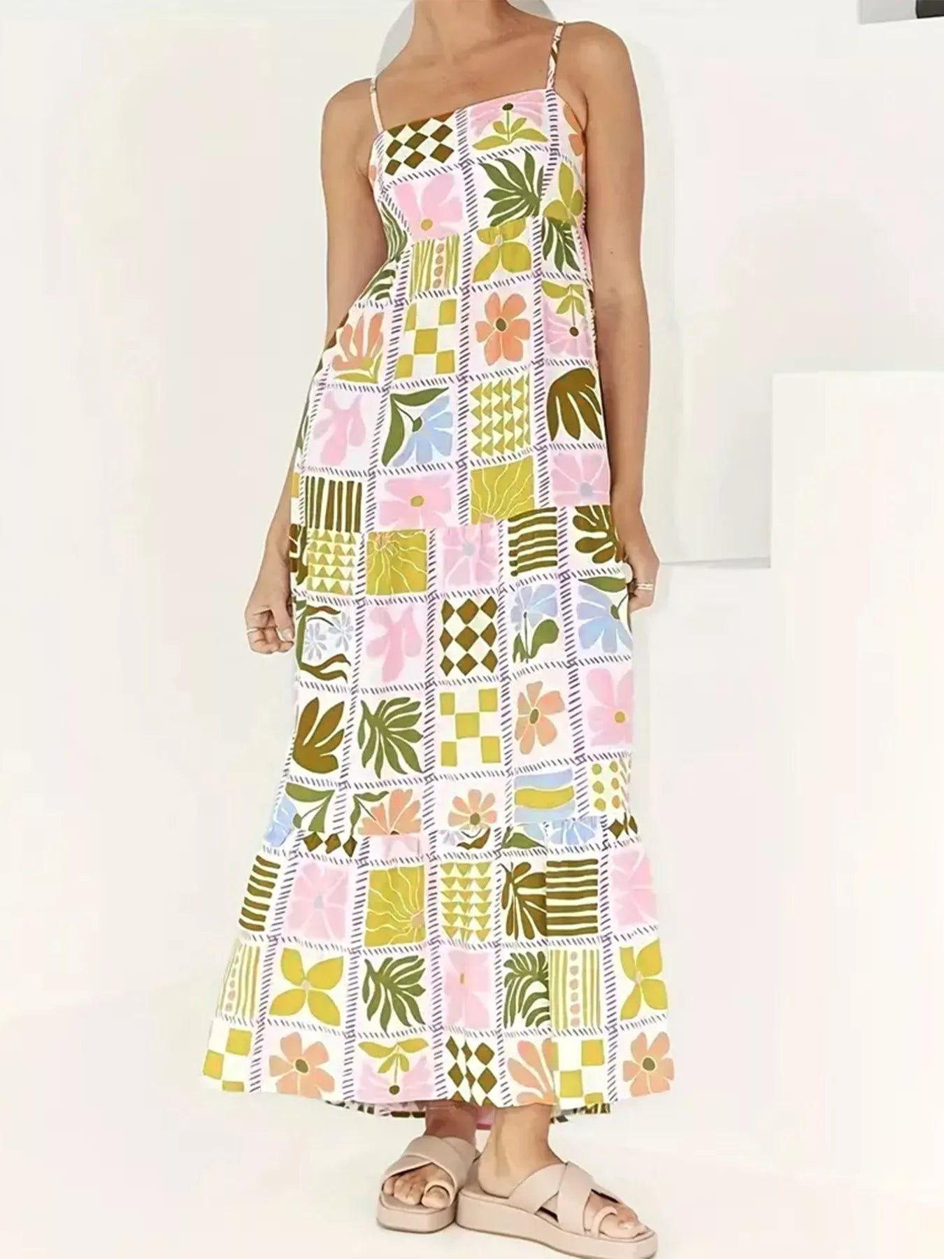 Patchwork Print Cutout Maxi Dress