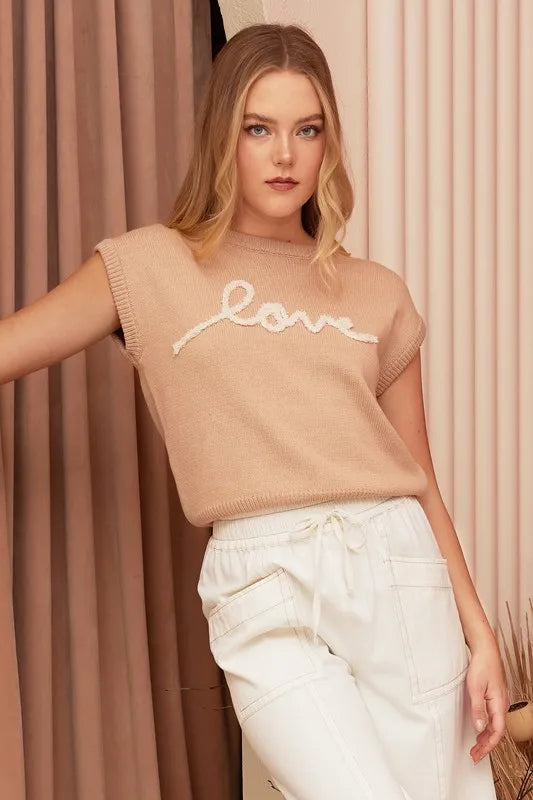 Love Letter Round Neck Cap Sleeve Knit Top